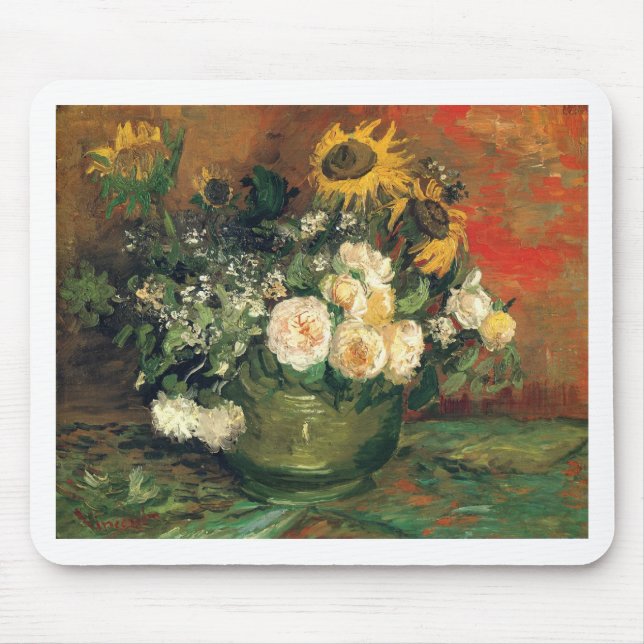 Mousepad "Vaso com girassóis, Rosas e outras flores" (Frente)