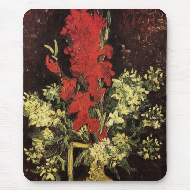 Mousepad Vaso com Gladíolos, Cravos por Vincent van Gogh (Frente)