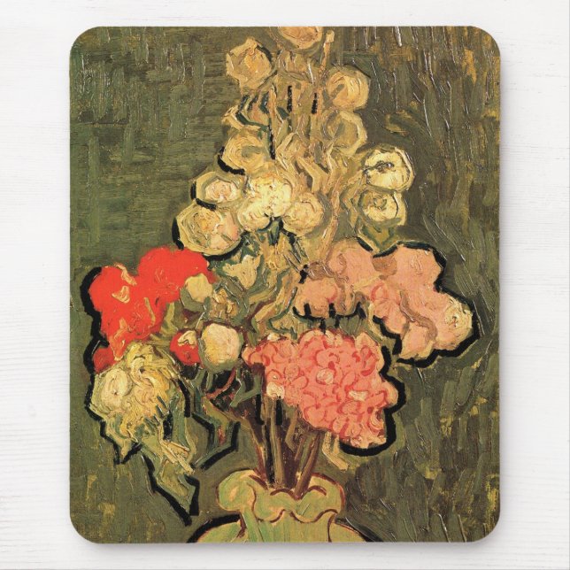 Mousepad Vaso com Malvas Rosadas por Vincent van Gogh (Frente)