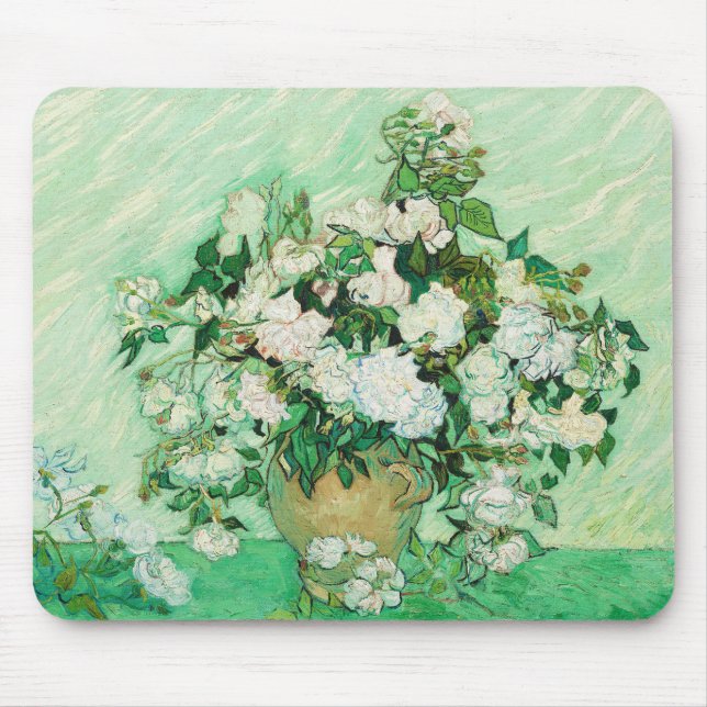 Mousepad Vaso com Rosas Cor-de-Rosa, Vincent Van Gogh (Frente)