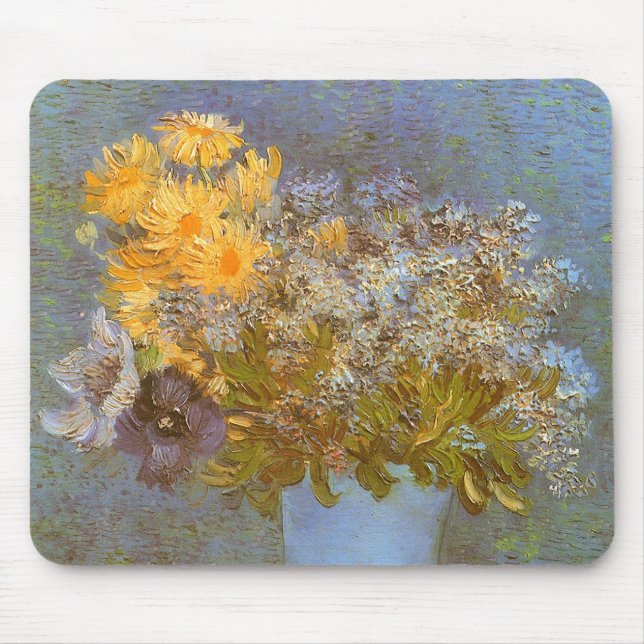 Mousepad Vaso de Lilases, Margaridas e Anêmonas de Vincent  (Frente)