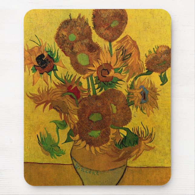 Mousepad Vaso de Natureza-Morta com 15 Girassóis Vincent va (Frente)