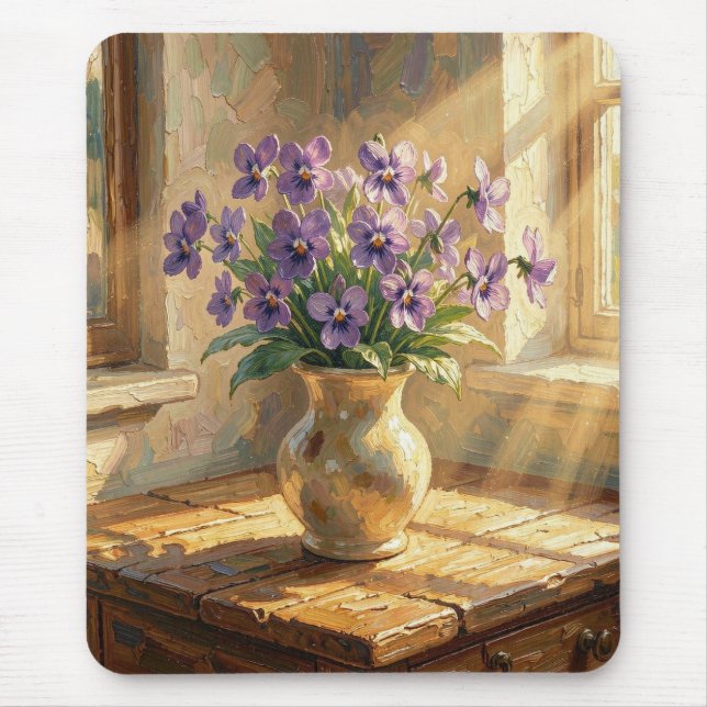 Mousepad Vaso de Violetas Roxas Impasto (Frente)