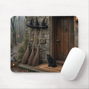 Mousepad Vassouras de Gato e Bruxa de Halloween