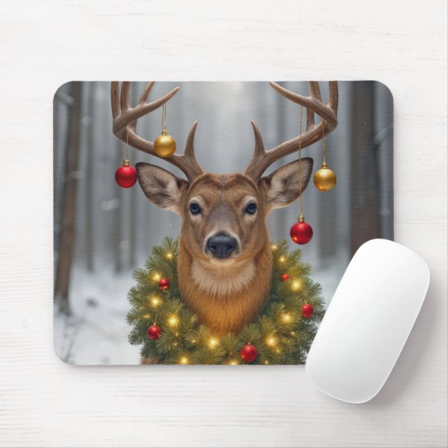 Mousepad Veado de Natal em Enfeites de Feriado (Com mouse)