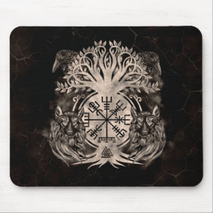 Mousepad Vegvisir - Yggdrasil Com Ravens E Lobos