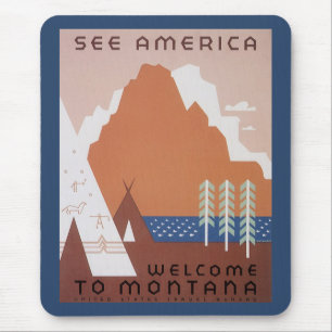 Mousepad Veja América Bem-vindo a Montana, Viagens vintage