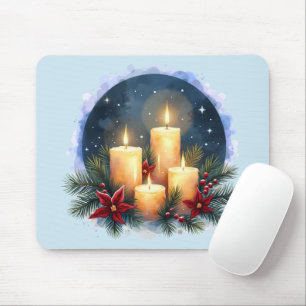 Mousepad Vela de Natal brilha com Poinsettias