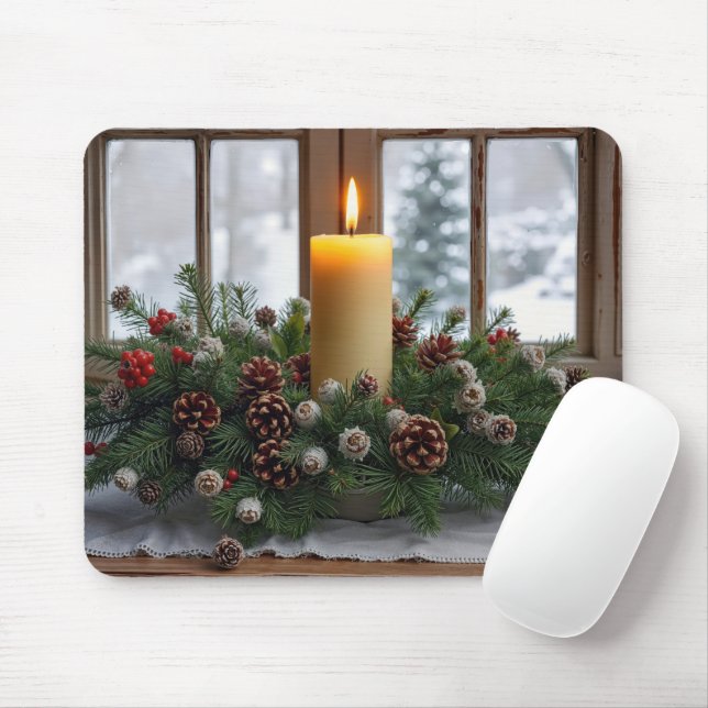Mousepad Vela de Natal em um Centro de Mesa de Pinheiro (Com mouse)