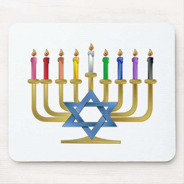 Mousepad Velas de Arco-íris de Hanuka Menorah Dourada (Frente)