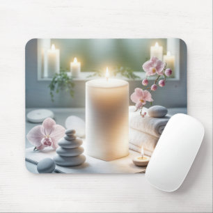 Mousepad Velas Spa Brilhantes Com Orquídeas e Toalhas