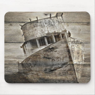 Mousepad Veleiro rústico náutico de madeira afligido da
