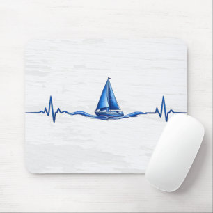 Mousepad Velero Navegando em um Gráfico de Coração Azul Pul