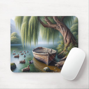 Mousepad Velha Rowboat amarrada sob uma árvore selvagem