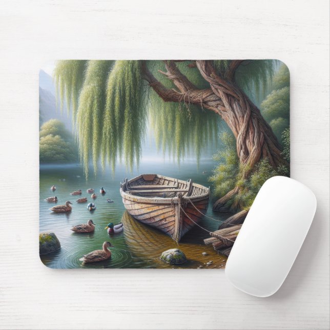 Mousepad Velha Rowboat amarrada sob uma árvore selvagem (Com mouse)