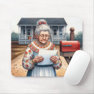 Mousepad Velha Senhora Lendo uma Carta Perto de uma Caixa d