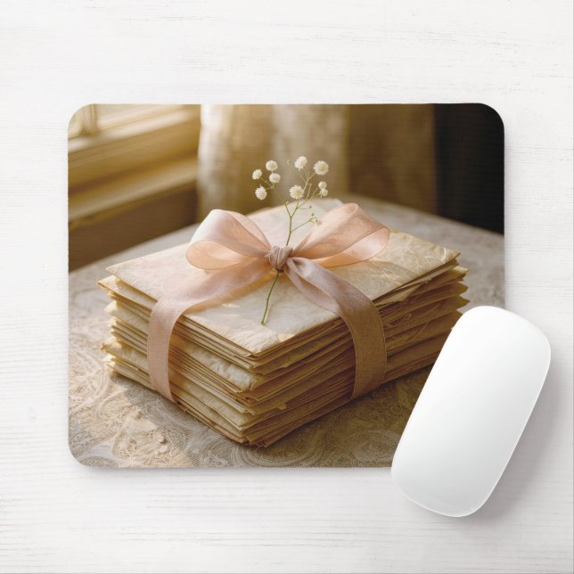 Mousepad Velhas Cartas Amarradas Com Fita Rosa (Com mouse)