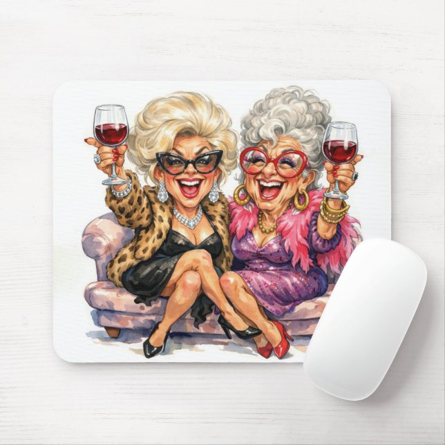 Mousepad Velhas Glamourosas Com Vinho (Com mouse)