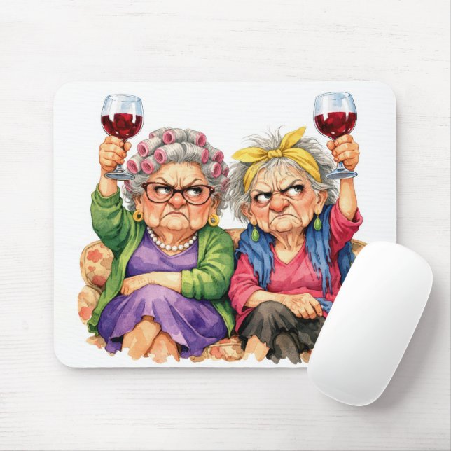 Mousepad Velhas Senhoras Excêntricas com Vinho Tinto (Com mouse)