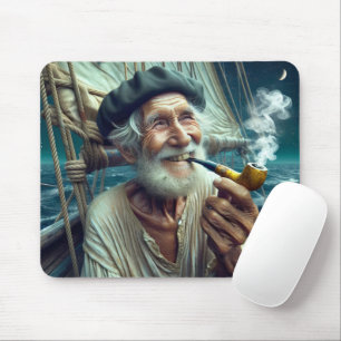 Mousepad Velho Velejador Em Um Navio De Navegação Fumando U
