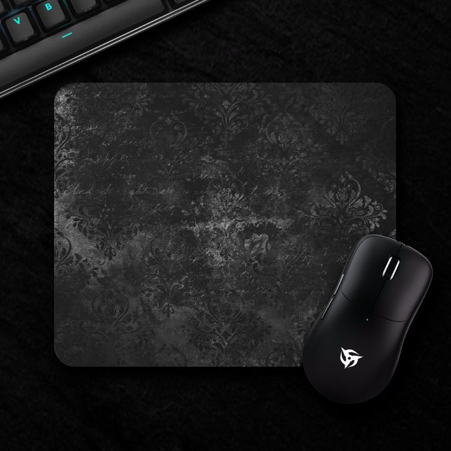 Mousepad Velvety Onyx Damask | Vampiro Negro Grunge Barroco (Criador carregado)