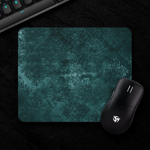Mousepad Velvety Teal Damask Grunge Verde Escuro Floral