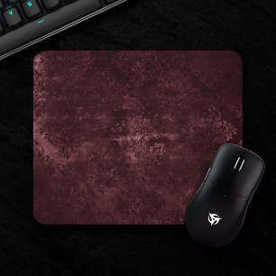 Mousepad Velvety Wine Damask   Bordeaux Sangria Grunge Glam