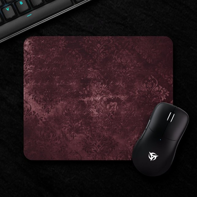 Mousepad Velvety Wine Damask | Bordeaux Sangria Grunge Glam (Criador carregado)