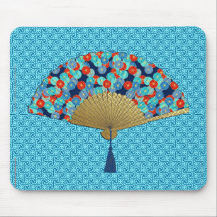 Mousepad Ventilador Deco - Flores em Cobalto, Turquesa e Ve