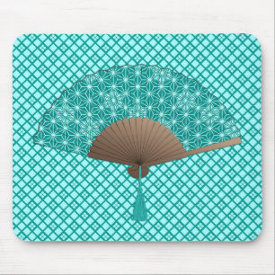 Mousepad Ventilador Japonês no padrão de Asanoha, Turquesa