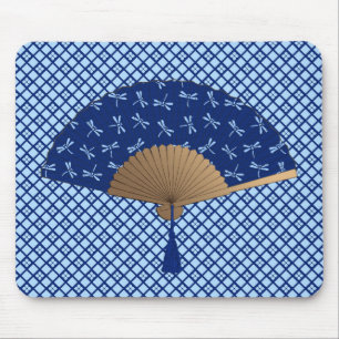 Mousepad Ventilador Japonês, Padrão de Dragonfly, Azul Coba