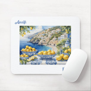 Mousepad Ver os limões dos azulejos brancos azuis da Costa