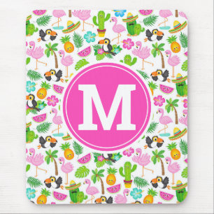 Mousepad Verão Tropical Tucano e Flamingo Padrão