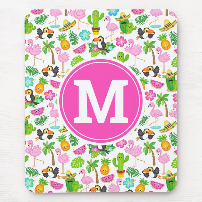 Mousepad Verão Tropical Tucano e Flamingo Padrão (Frente)