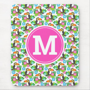 Mousepad Verão Tropical Tucano e Padrão Floral