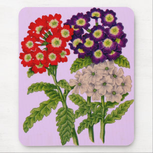 Mousepad verbena flores em vermelho e roxo