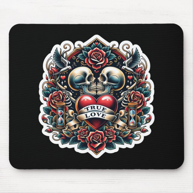 Mousepad Verdadeiramente Amor Skeleton Heart Tattoo Look (Frente)