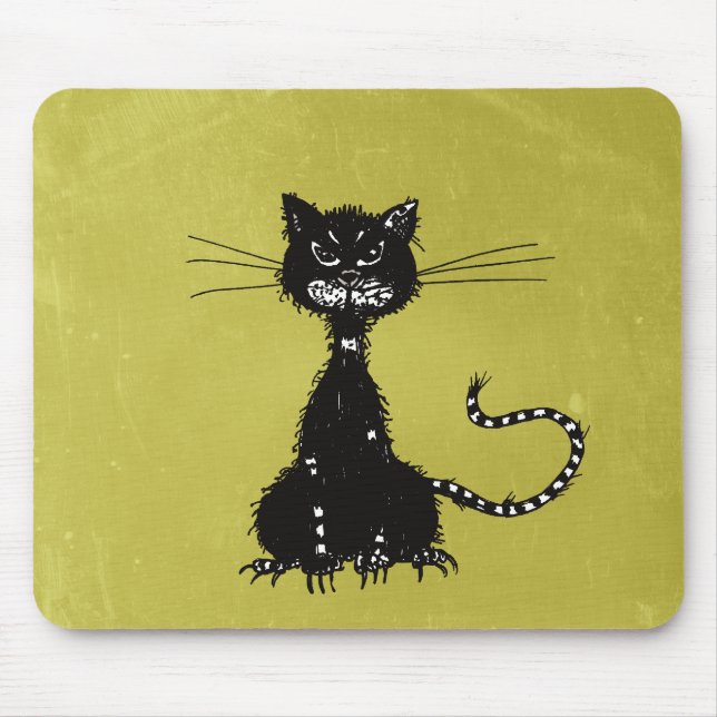 Mousepad Verde azeitona má áspera má do gato preto (Frente)