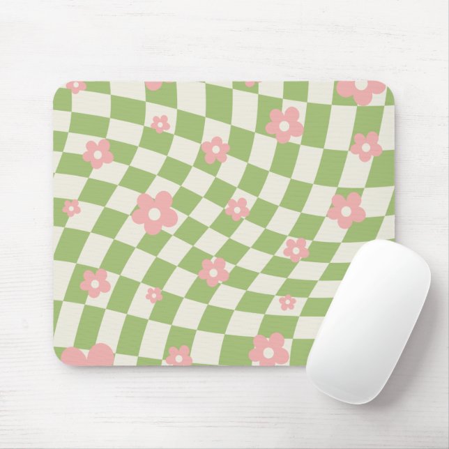 Mousepad Verde Cor-de-Rosa Verificado Floral (Com mouse)