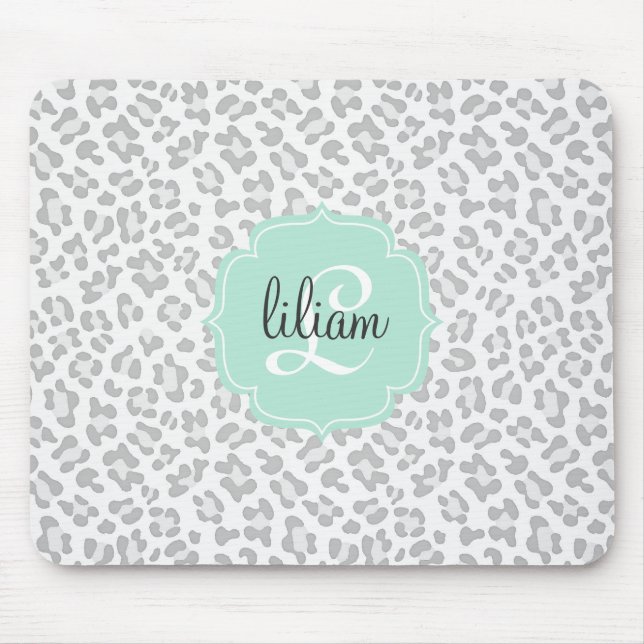 Mousepad Verde feminino da prata e da hortelã do leopardo (Frente)