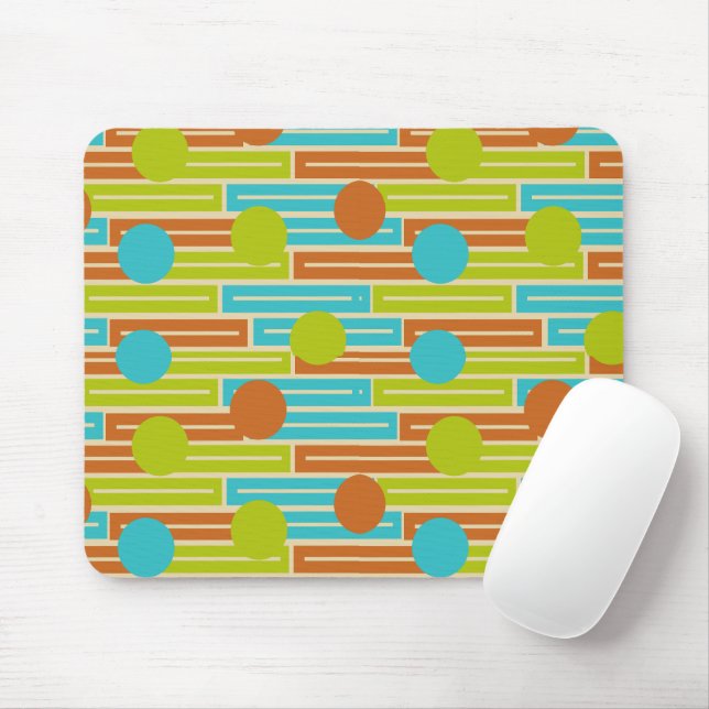Mousepad Verde limão, Cinnamon Brown, Retângulos Turquesa (Com mouse)