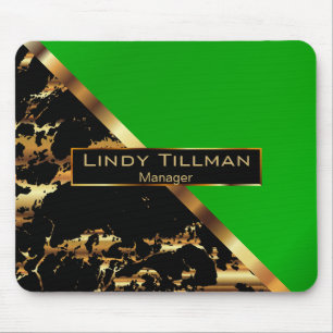 Mousepad Verde limão, Design de mármore preto e Dourado