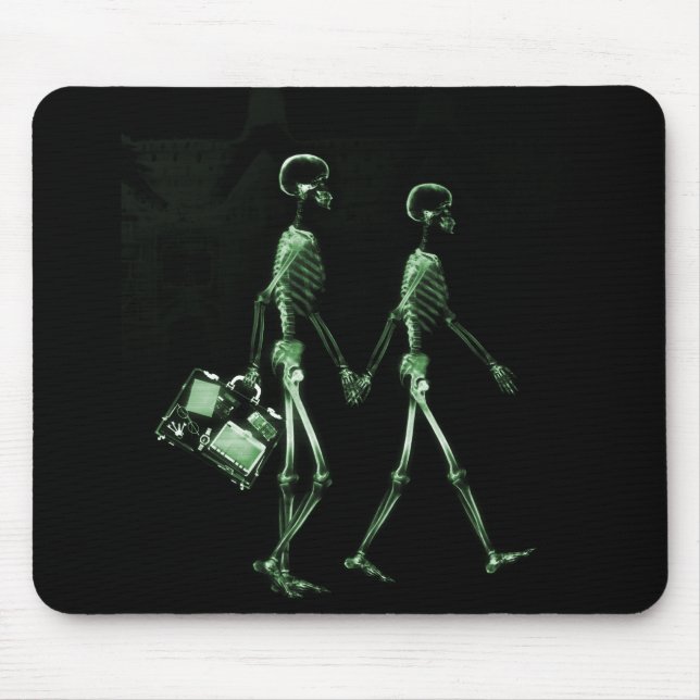 Mousepad Verde preto de viagem do casal de esqueleto do (Frente)