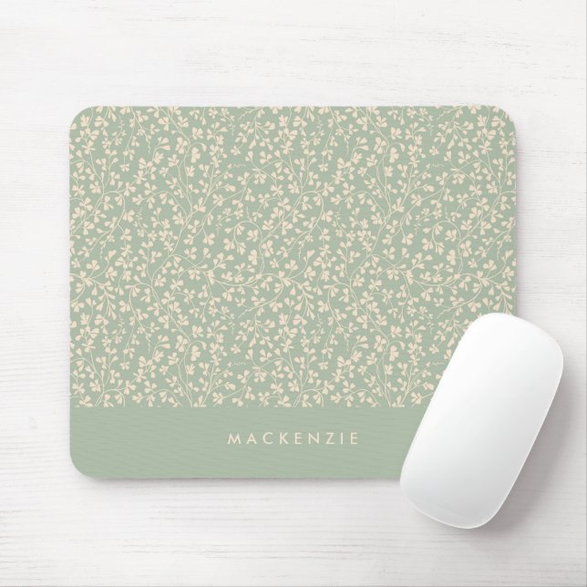 Mousepad Verde Salvia Botânico Personalizado  (Com mouse)