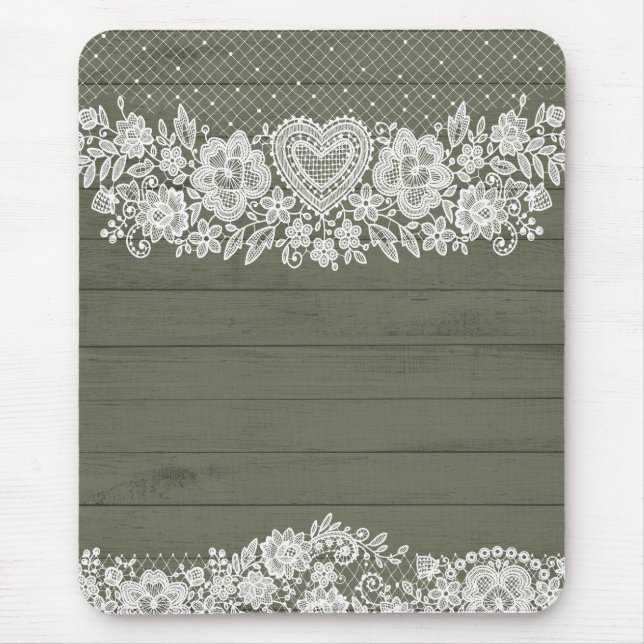 Mousepad Verde Salvia Madeira Rústica e Renda Branca Casa d (Frente)