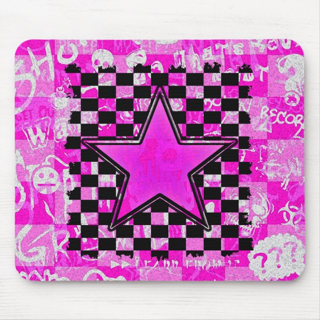 Mousepad Verificadores de Estrelas de Grafite Rosa Emo (Frente)