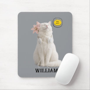 Mousepad VERIFIQUE MEO Gato Branco com Fones de Ouvido – Pe