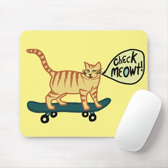 Mousepad VERIFIQUE MEOWT Skateboard Tabby Cat Yellow (Com mouse)