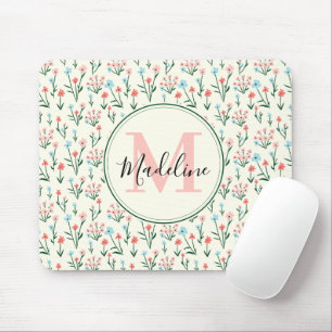 Mousepad Vermelhidão Floral Flores Botânicas Monograma Rosa