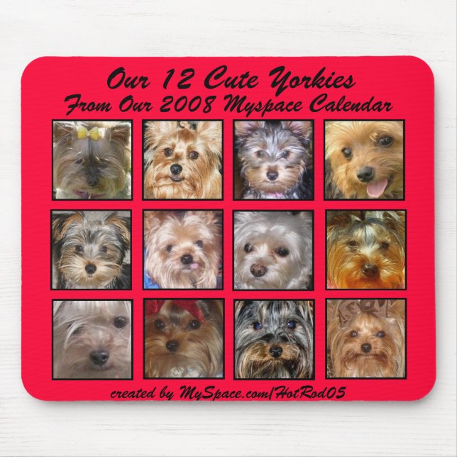Mousepad VERMELHO BONITO do CALENDÁRIO de YORKIES 2008 (em (Frente)